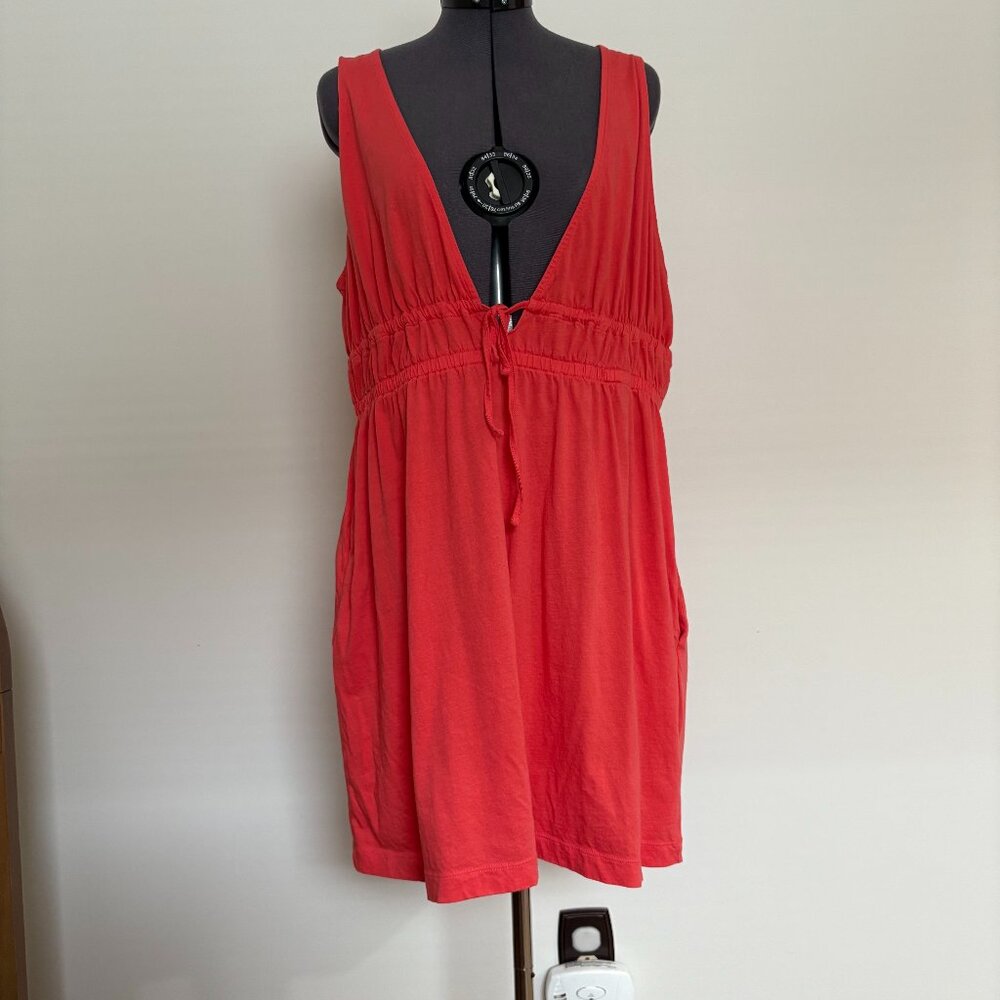 Lands End Micro Mini Sleeveless Deep V Neckline Dress Tunic in Coral - Large